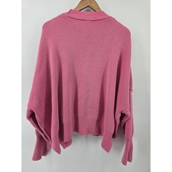 Free People Oversized Ribbed Knit Sweater Pink Drop Shoulder Relaxed Fit XS * - Picture 4 of 5